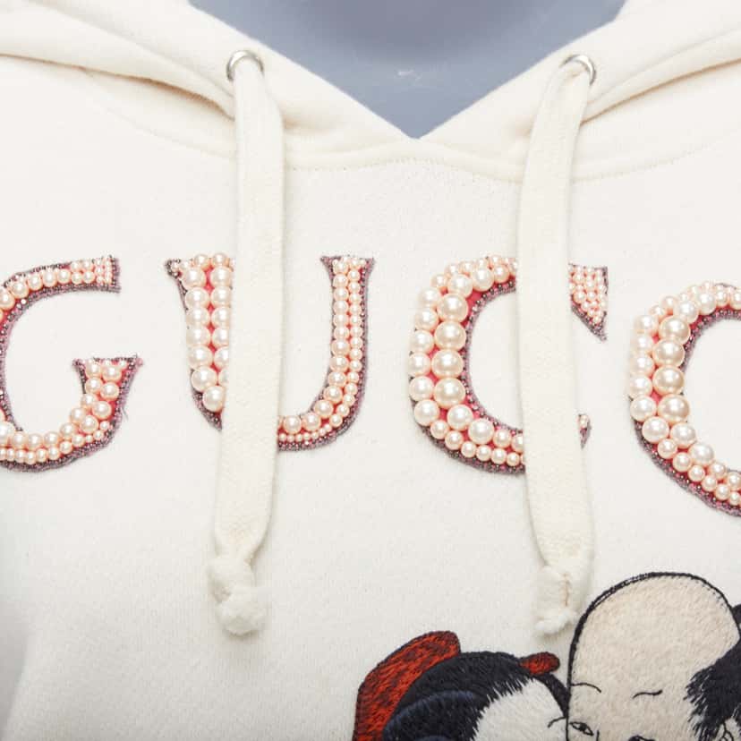 Gucci Embroidery Pearl Hoodie Ecru Cotton Very good condition - Back View