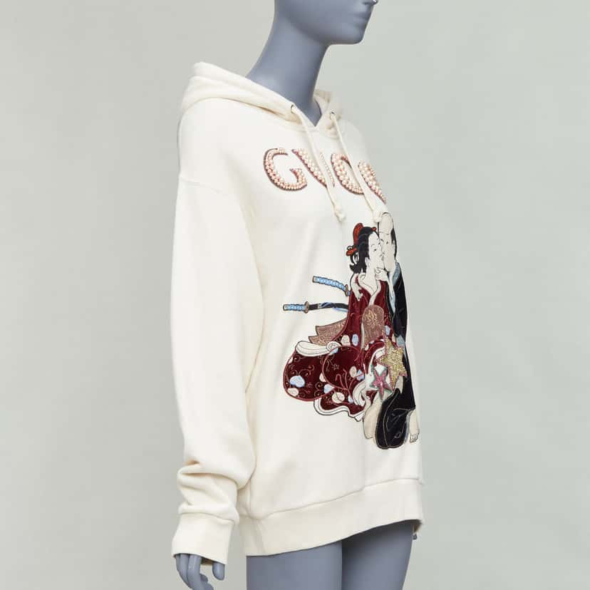 Gucci Embroidery Pearl Hoodie Ecru Cotton Very good condition - Inside View