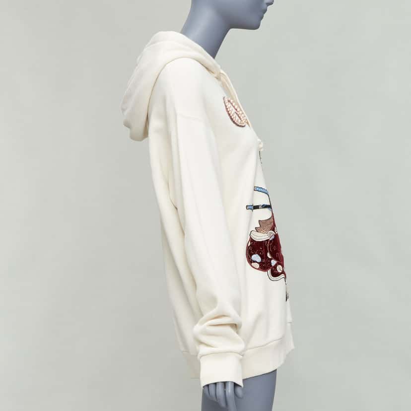 Gucci Embroidery Pearl Hoodie Ecru Cotton Very good condition - Model View