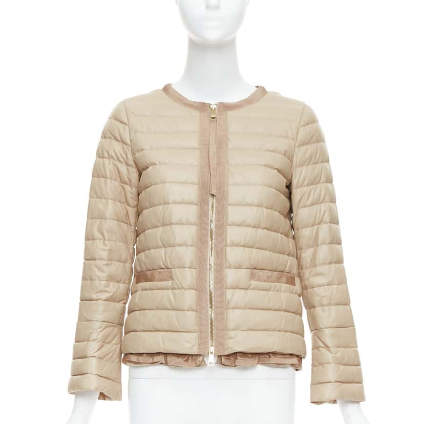 Moncler Beige Leather Padded Puffer Beige Leather Never worn - Front View