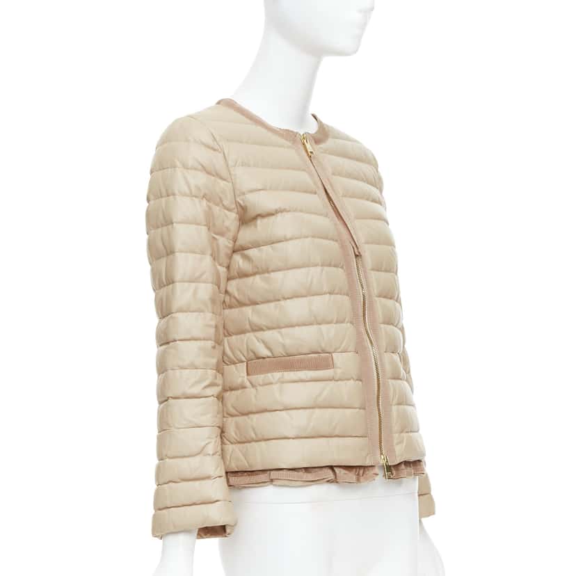 Moncler Beige Leather Padded Puffer Beige Leather Never worn - Model View