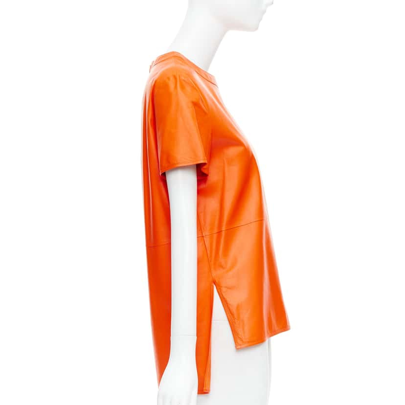 Givenchy Leather Hi-Low Shirt Orange Leather Never worn - Model View