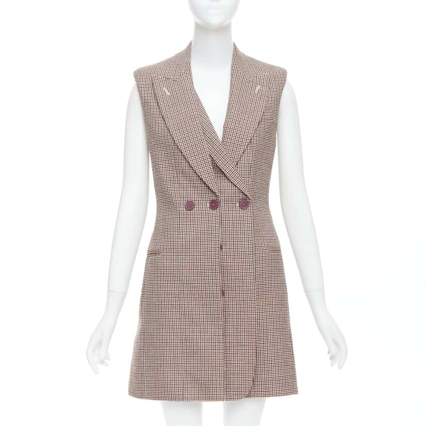 Stella McCartney Houndstooth Blazer Dress Burgundy Wool Very good condition - Front View