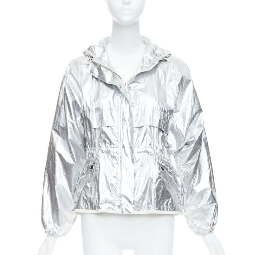 Moncler Silver Hooded Windbreaker Silver Cotton Never worn - Front View
