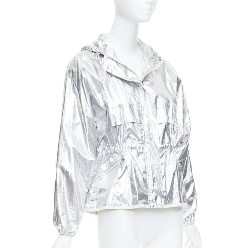 Moncler Silver Hooded Windbreaker Silver Cotton Never worn - Model View