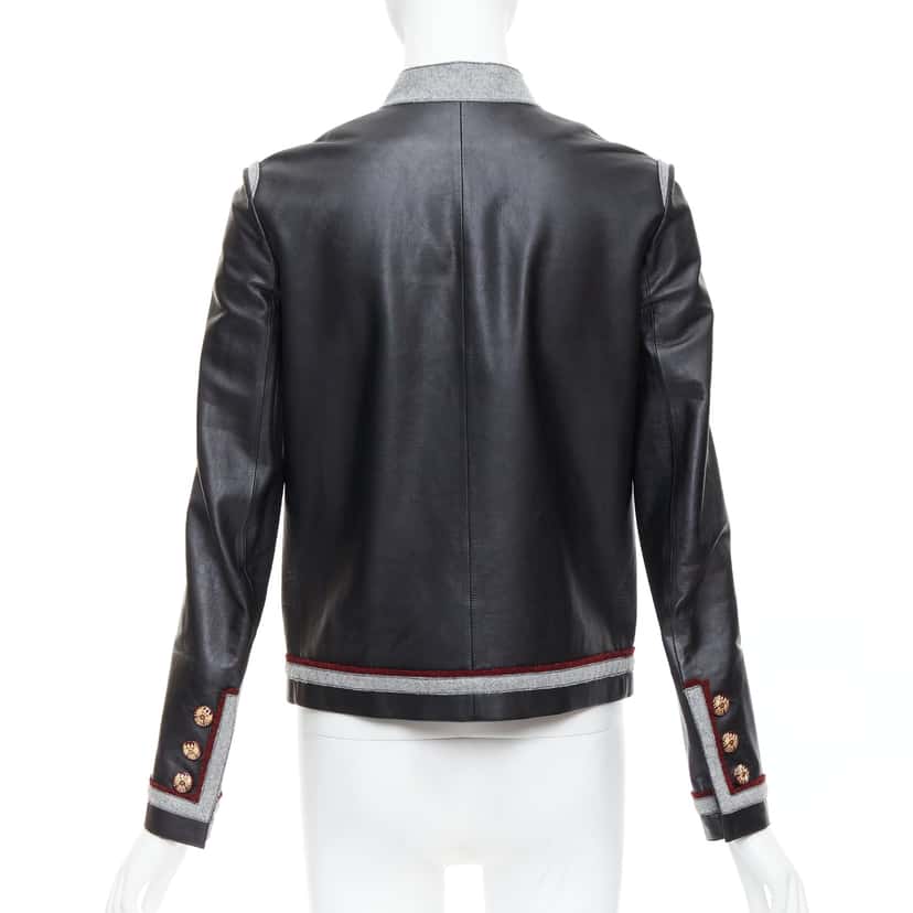 Chanel Wool Trim Pocket Jacket Black Leather Good condition - Box View