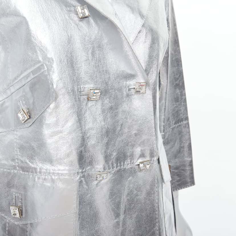 Louis Vuitton Crystal Button Jacket Silver Leather Good condition - Back View