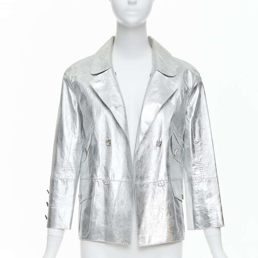 Louis Vuitton Crystal Button Jacket Silver Leather Good condition - Inside View