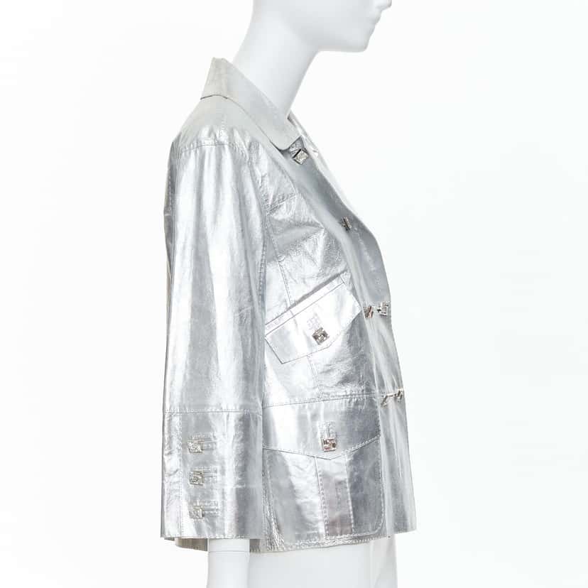 Louis Vuitton Crystal Button Jacket Silver Leather Good condition - Box View
