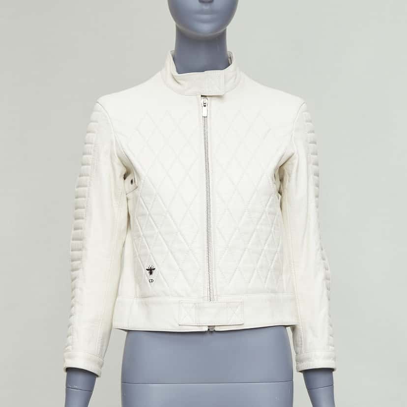 Dior Bee Quilted Jacket Ecru Leather Good condition - Inside View