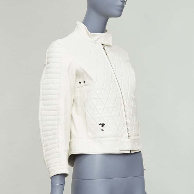 Dior Bee Quilted Jacket Ecru Leather Good condition - Model View