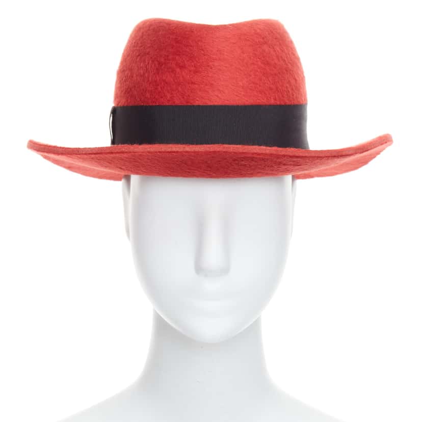 Saint Laurent Red Felt Fedora Red Wool Never worn - Front View