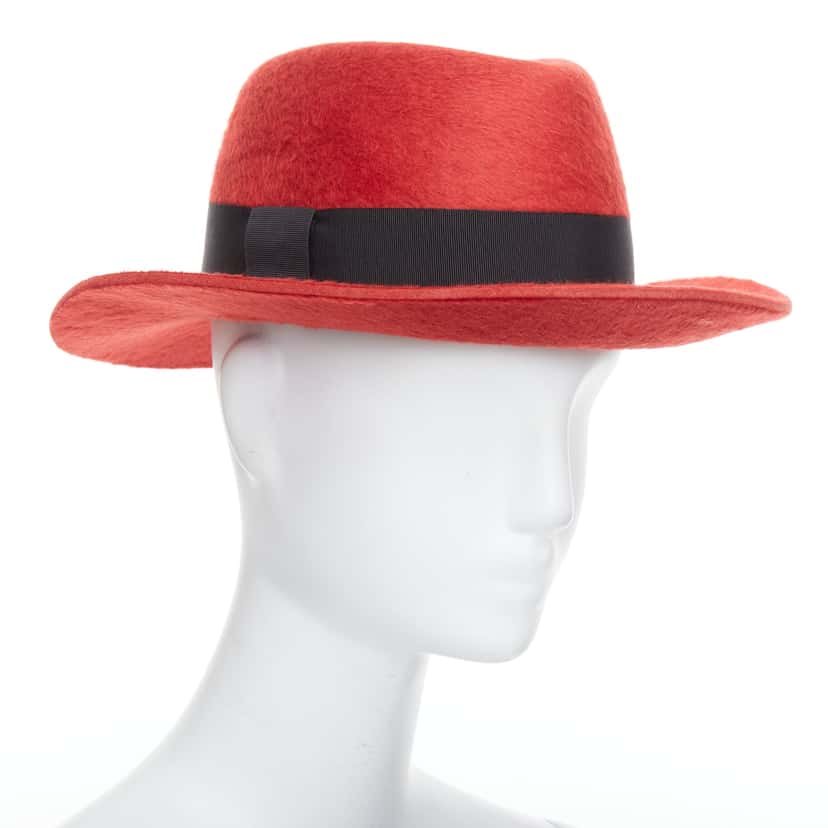 Saint Laurent Red Felt Fedora Red Wool Never worn - Inside View