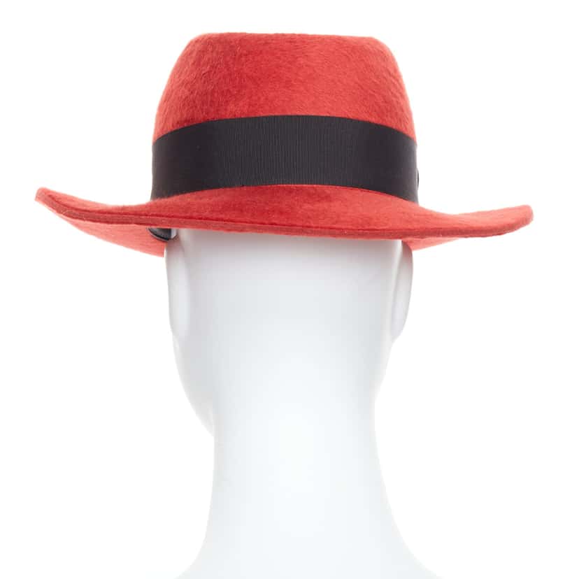 Saint Laurent Red Felt Fedora Red Wool Never worn - Box View