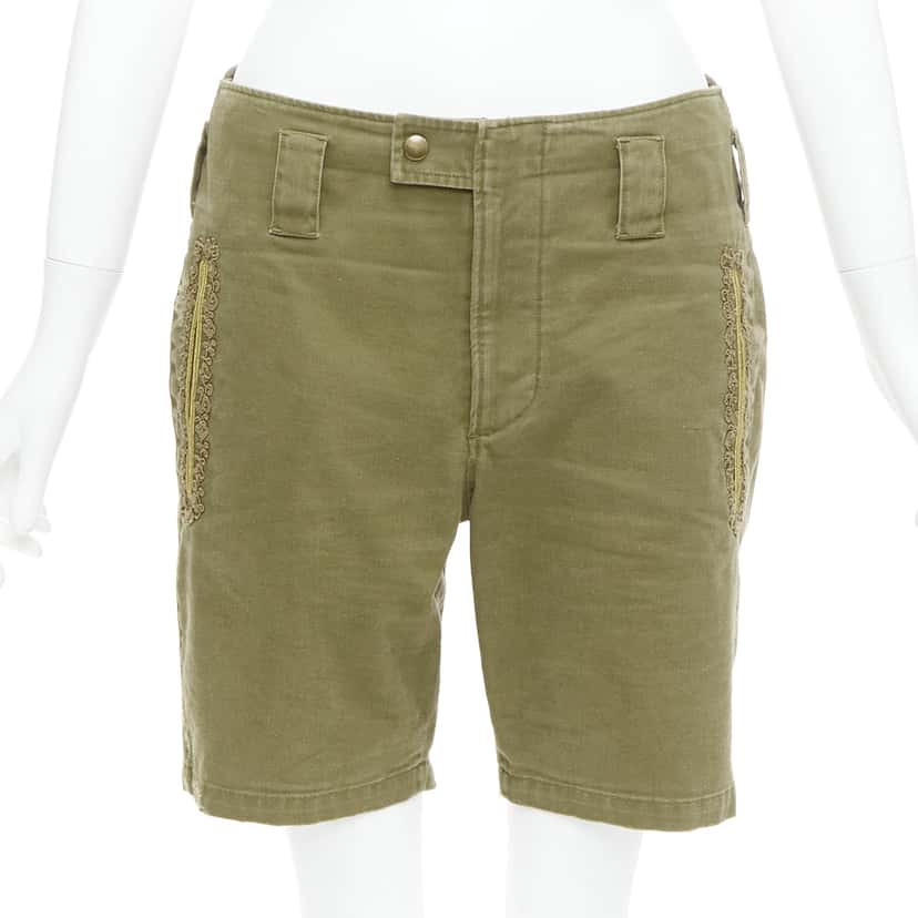 Saint Laurent Stud Kilt Shorts Green Cotton Good condition - Front View