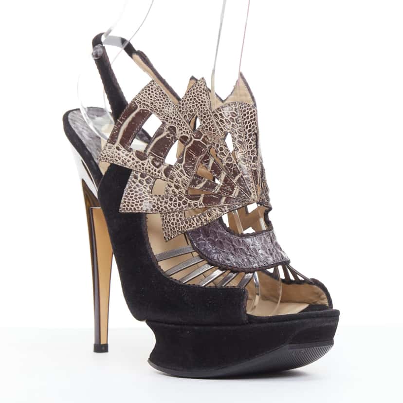 Nicholas Kirkwood Scaled Platform Sandals Black Leather Very good condition - Front View