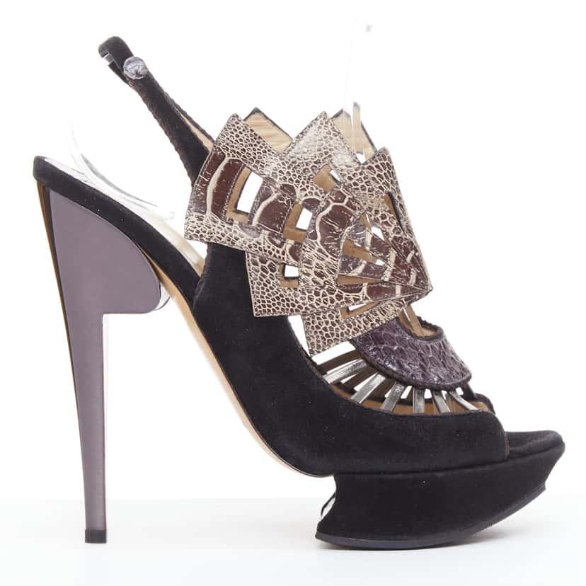 Nicholas Kirkwood Scaled Platform Sandals Black Leather Very good condition - Back View