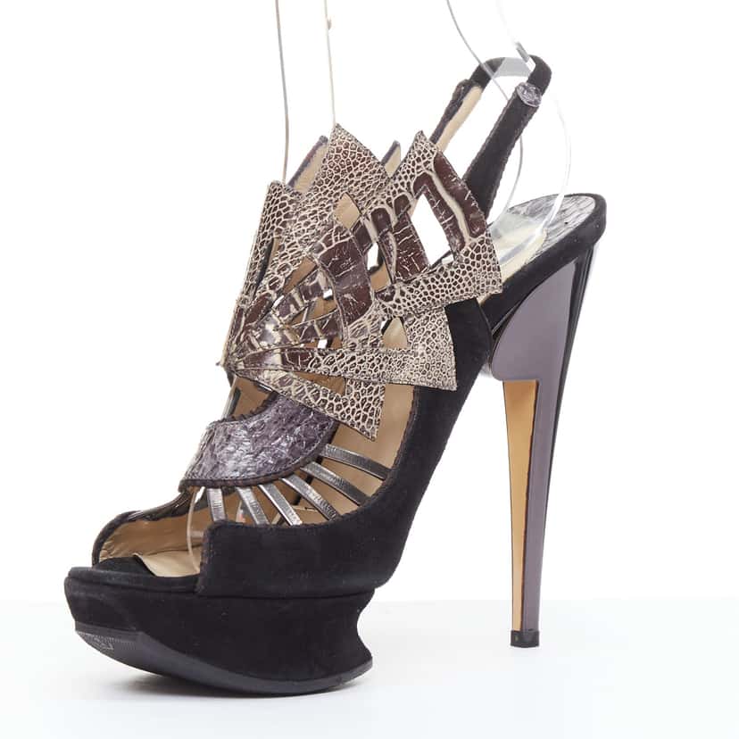 Nicholas Kirkwood Scaled Platform Sandals Black Leather Very good condition - Model View