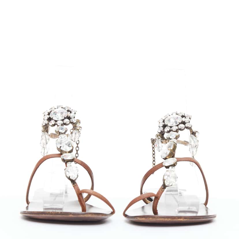 Giuseppe Zanotti Crystal Charm Sandals Brown Leather Good condition - Inside View