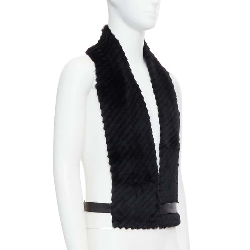 Versace Fur Belt Scarf Vest Black Very good condition - Inside View