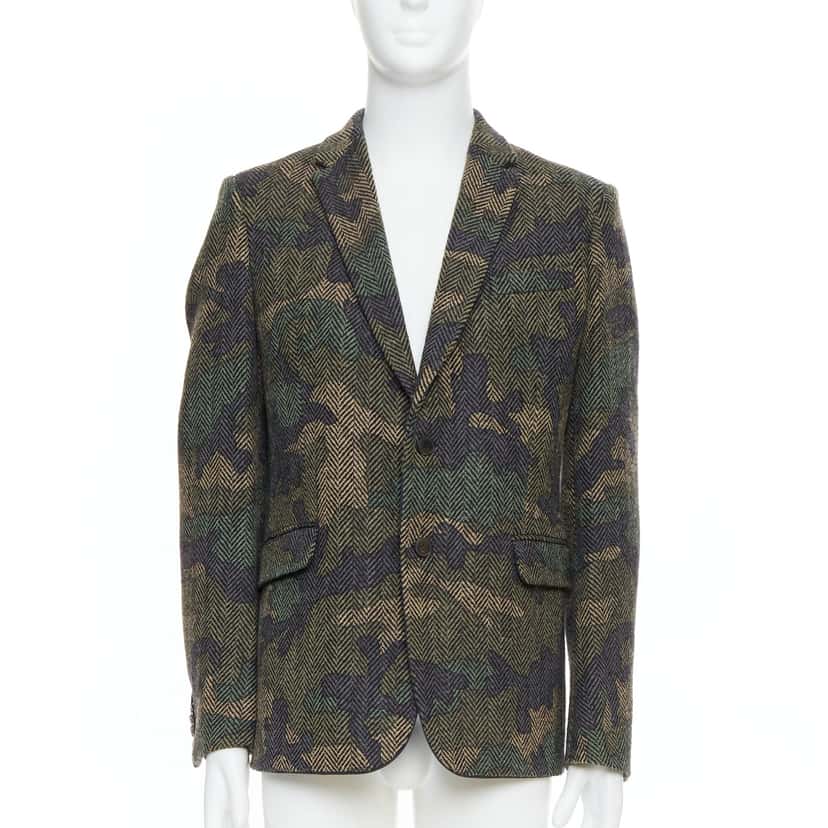 Valentino Garavani Green Camouflage Blazer Green Wool Very good condition - Front View