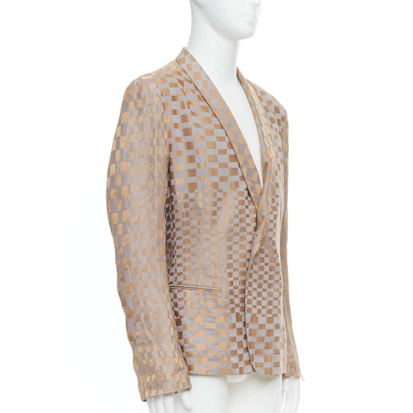 Haider Ackermann Gold Checkered Blazer Silver Linen Very good condition - Inside View