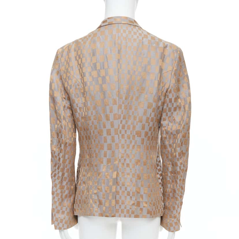 Haider Ackermann Gold Checkered Blazer Silver Linen Very good condition - Box View