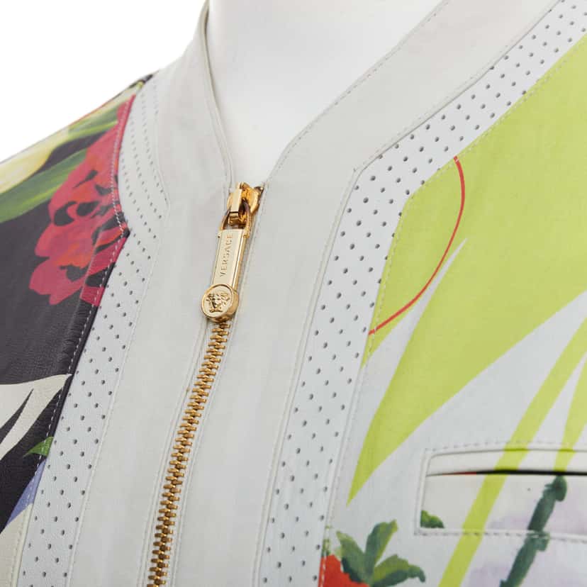 Versace White Tropical Print Bomber White Leather Good condition - Back View