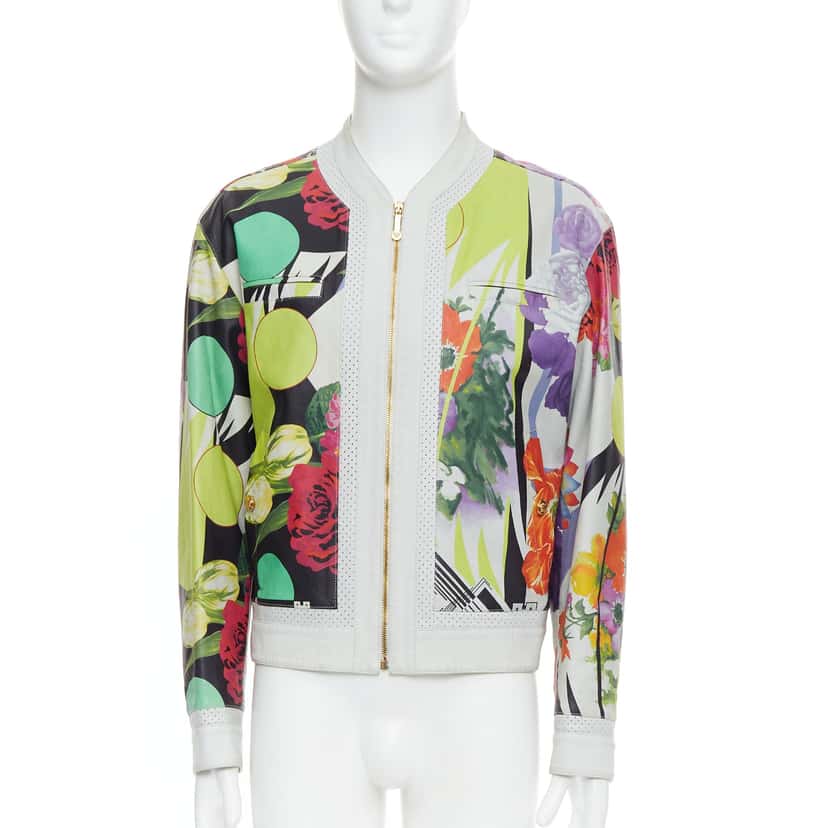 Versace White Tropical Print Bomber White Leather Good condition - Inside View