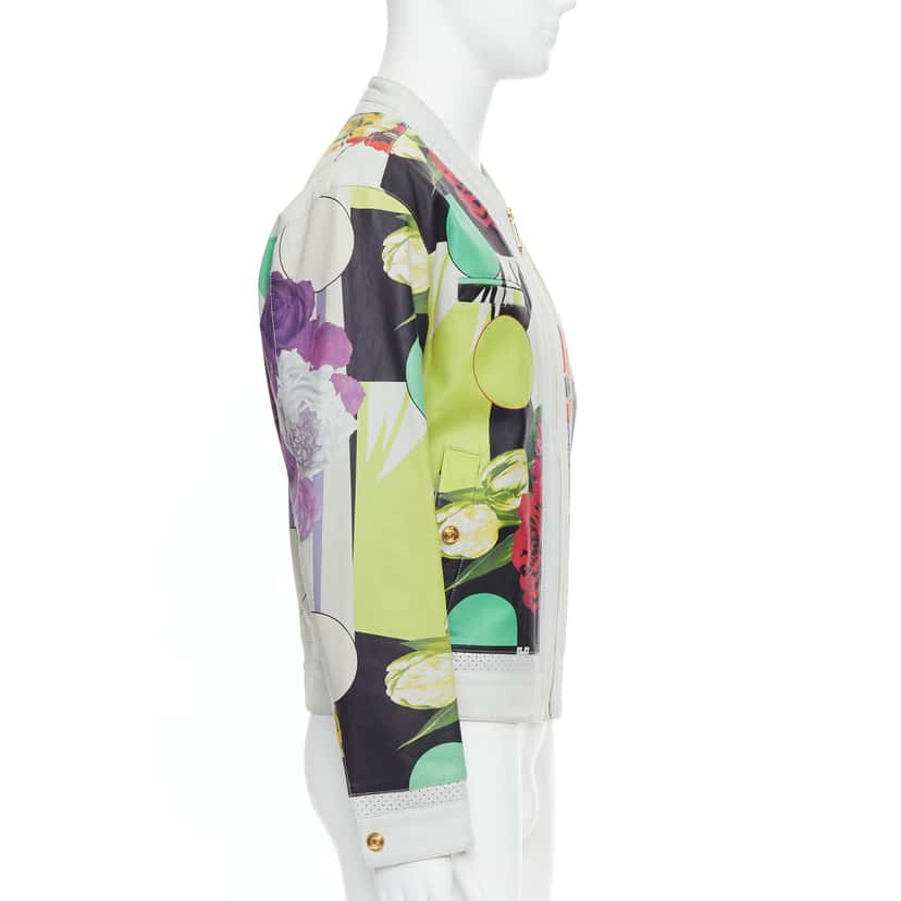 Versace White Tropical Print Bomber White Leather Good condition - Box View
