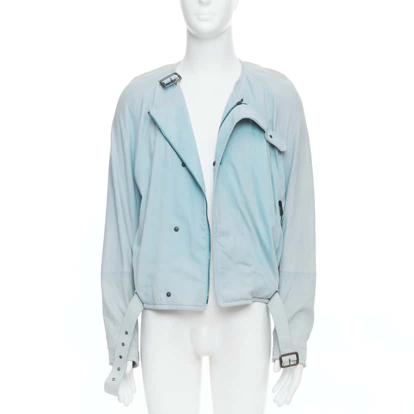 Bottega Veneta Blue Leather Biker Jacket Blue Leather Fair condition - Front View