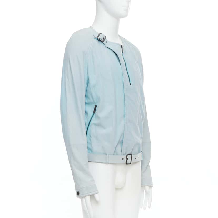 Bottega Veneta Blue Leather Biker Jacket Blue Leather Fair condition - Model View