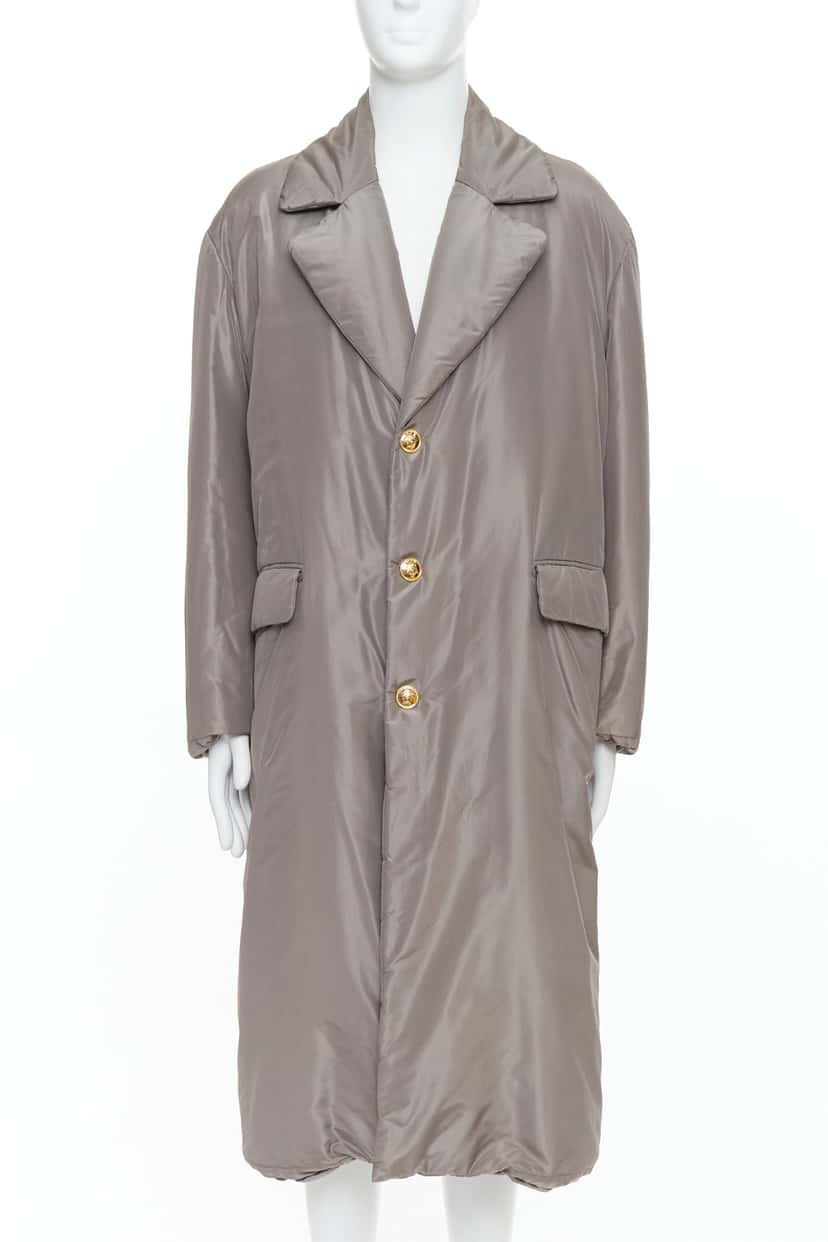 Versace Grey Padded Gold Coat Beige Very good condition - Front View