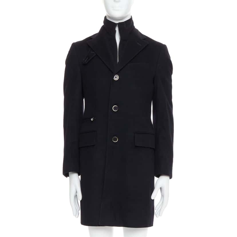 Corneliani Black Wool Collar Coat Black Wool Fair condition - Front View