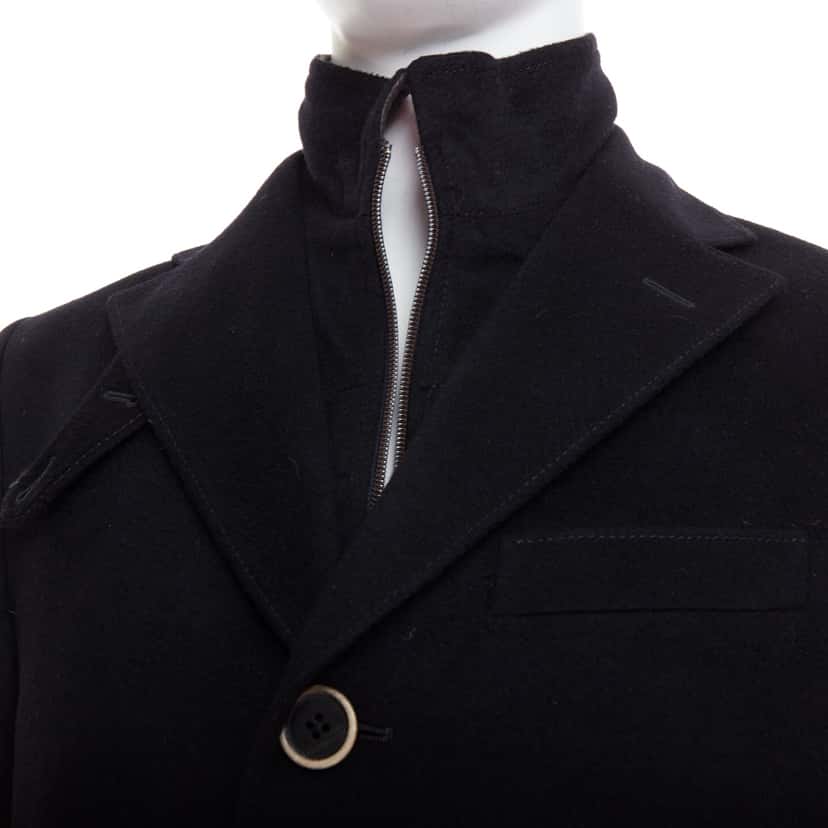 Corneliani Black Wool Collar Coat Black Wool Fair condition - Back View