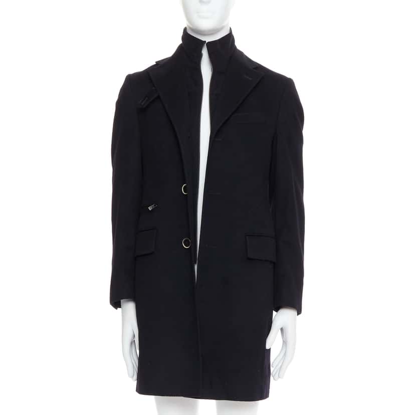 Corneliani Black Wool Collar Coat Black Wool Fair condition - Inside View