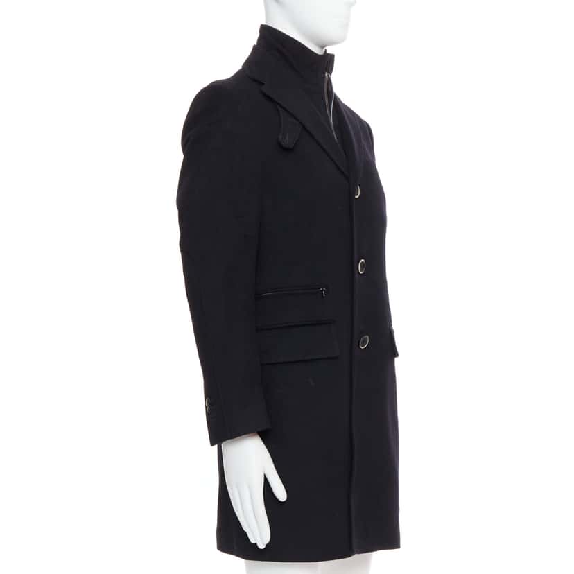 Corneliani Black Wool Collar Coat Black Wool Fair condition - Model View
