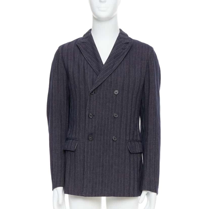 Jil Sander Navy Striped Double Blazer Navy Cotton Never worn - Front View