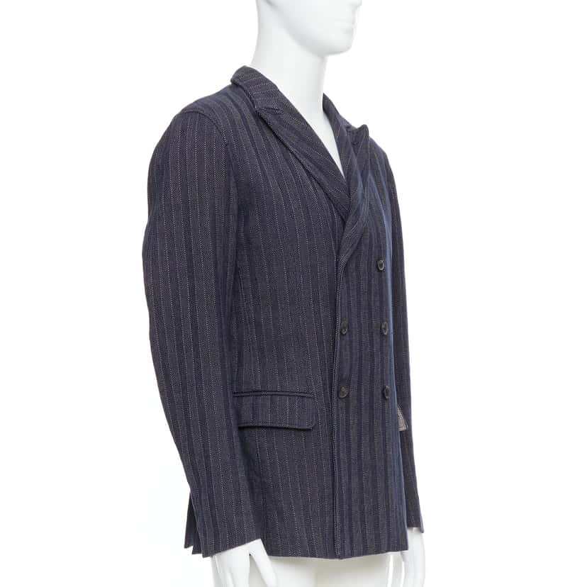 Jil Sander Navy Striped Double Blazer Navy Cotton Never worn - Inside View