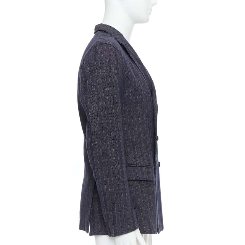 Jil Sander Navy Striped Double Blazer Navy Cotton Never worn - Model View