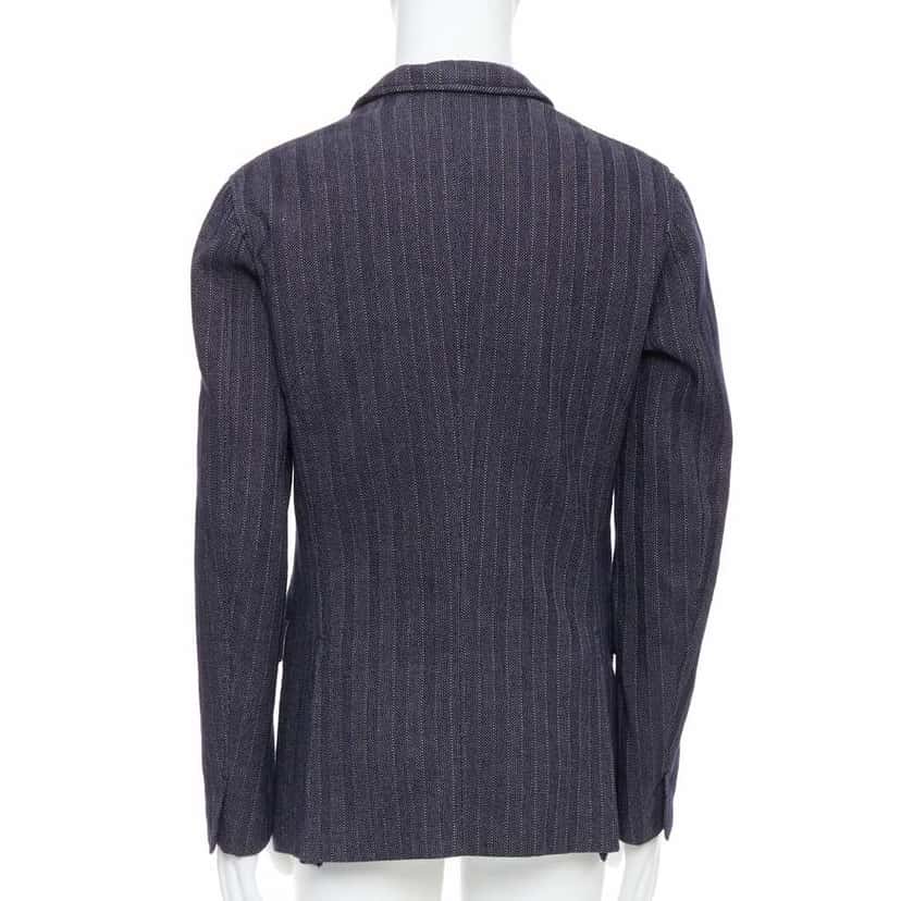 Jil Sander Navy Striped Double Blazer Navy Cotton Never worn - Box View
