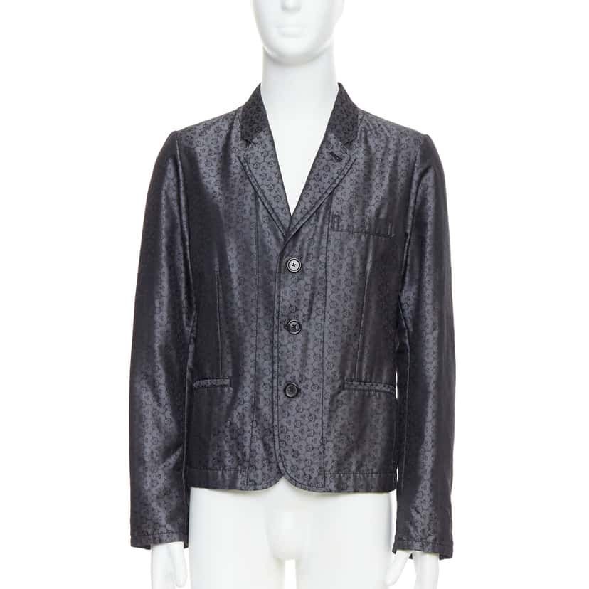 Ann Demeulemeester Grey Brocade Blazer Grey Silk Never worn - Front View