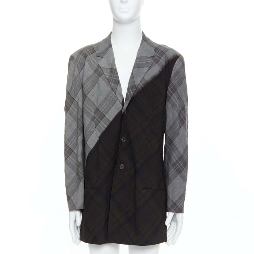 Yohji Yamamoto Gradient Check Blazer Grey Wool Very good condition - Front View
