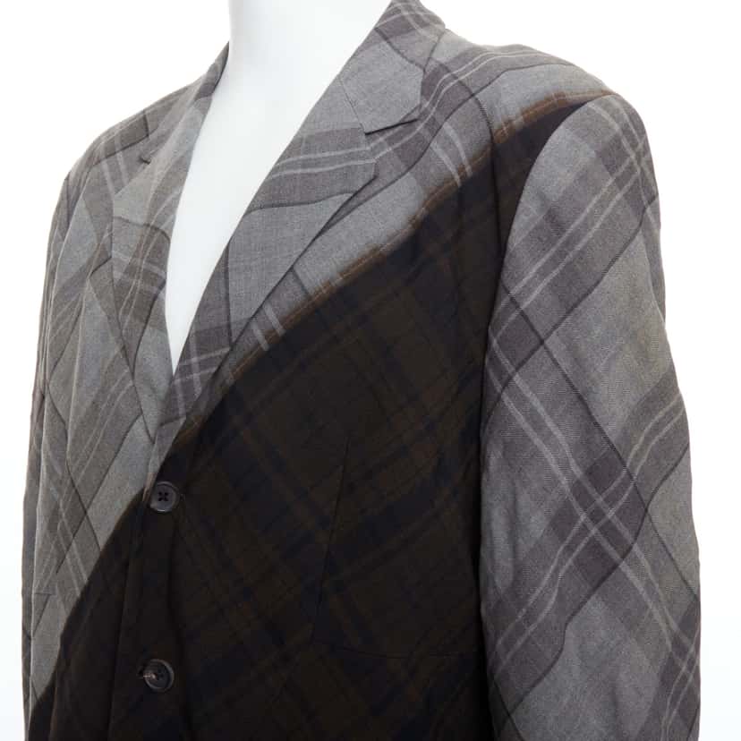Yohji Yamamoto Gradient Check Blazer Grey Wool Very good condition - Back View