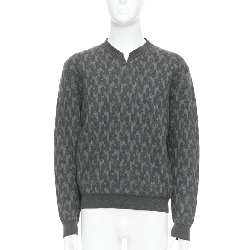 Hermès Monogram Intarsia Sweater Grey Wool Good condition - Front View