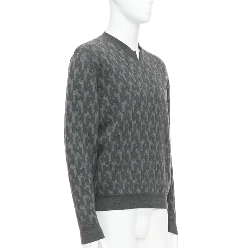 Hermès Monogram Intarsia Sweater Grey Wool Good condition - Inside View