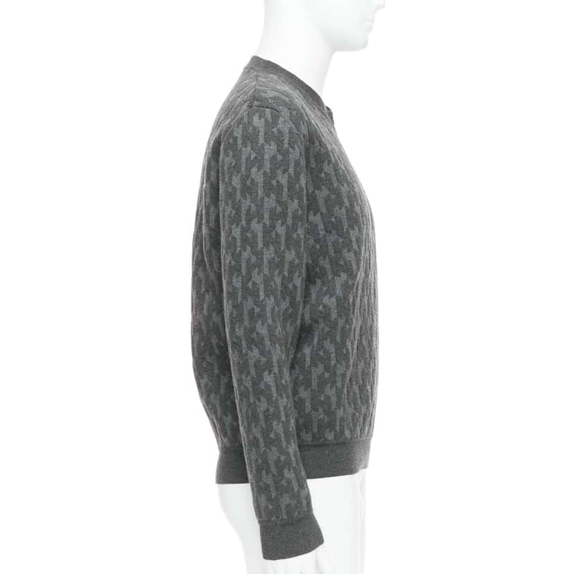 Hermès Monogram Intarsia Sweater Grey Wool Good condition - Model View