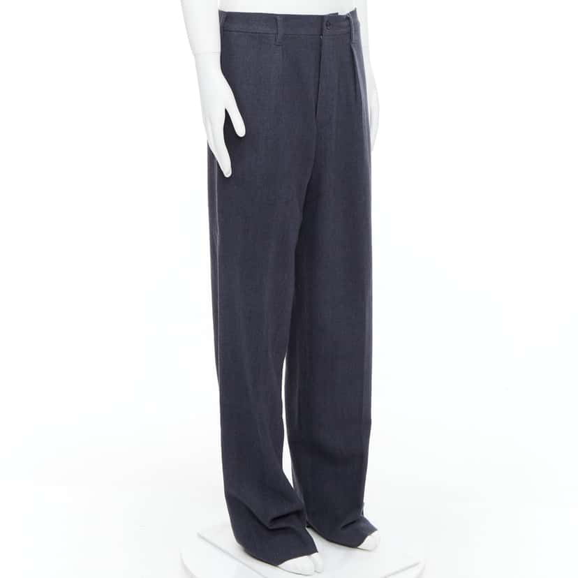 Yohji Yamamoto Pleated Tapered Pants Blue Wool Never worn, with tag - Inside View