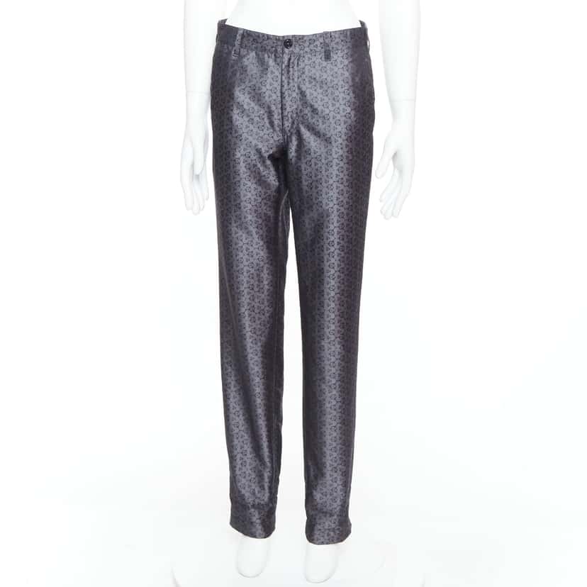 Ann Demeulemeester Geometric Print Pants Grey Silk Never worn - Front View