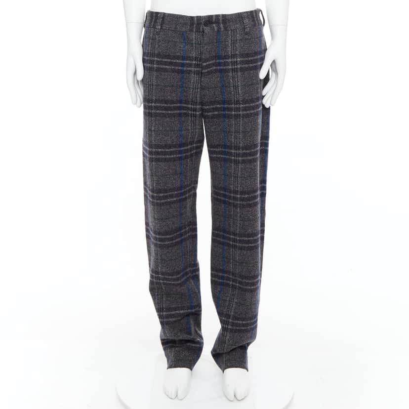 Yohji Yamamoto Checkered Wide Pants Grey Wool Never worn - Front View